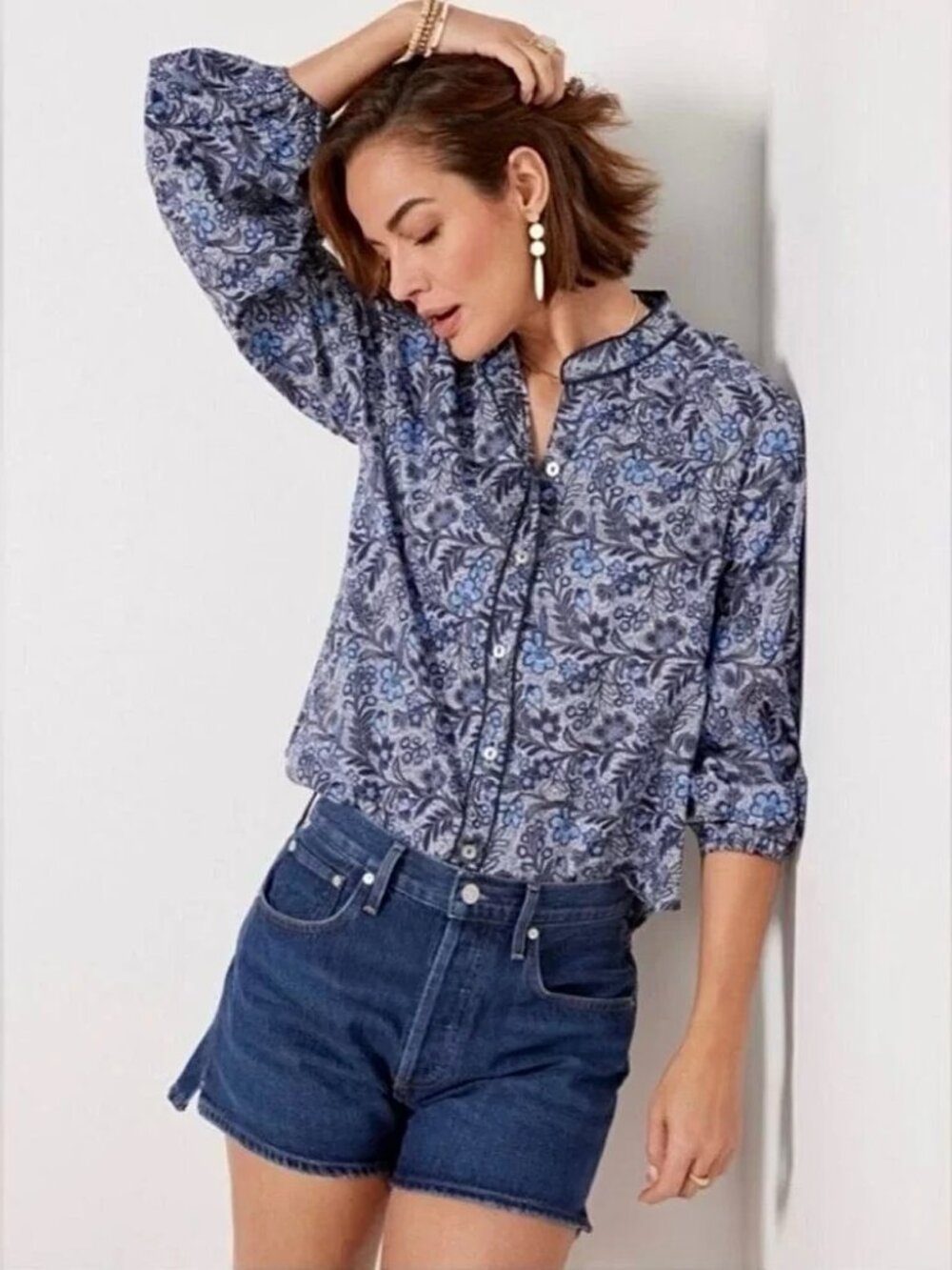 Evereve Sheila Floral Batik Piped Top